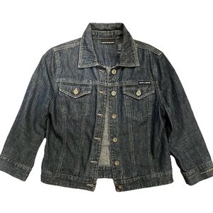 DKNY Jeans Women's Crop Denim Jean Jacket Dark Wash Trucker
Style M